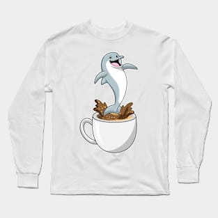 Dolphin with Cup of Coffee Long Sleeve T-Shirt